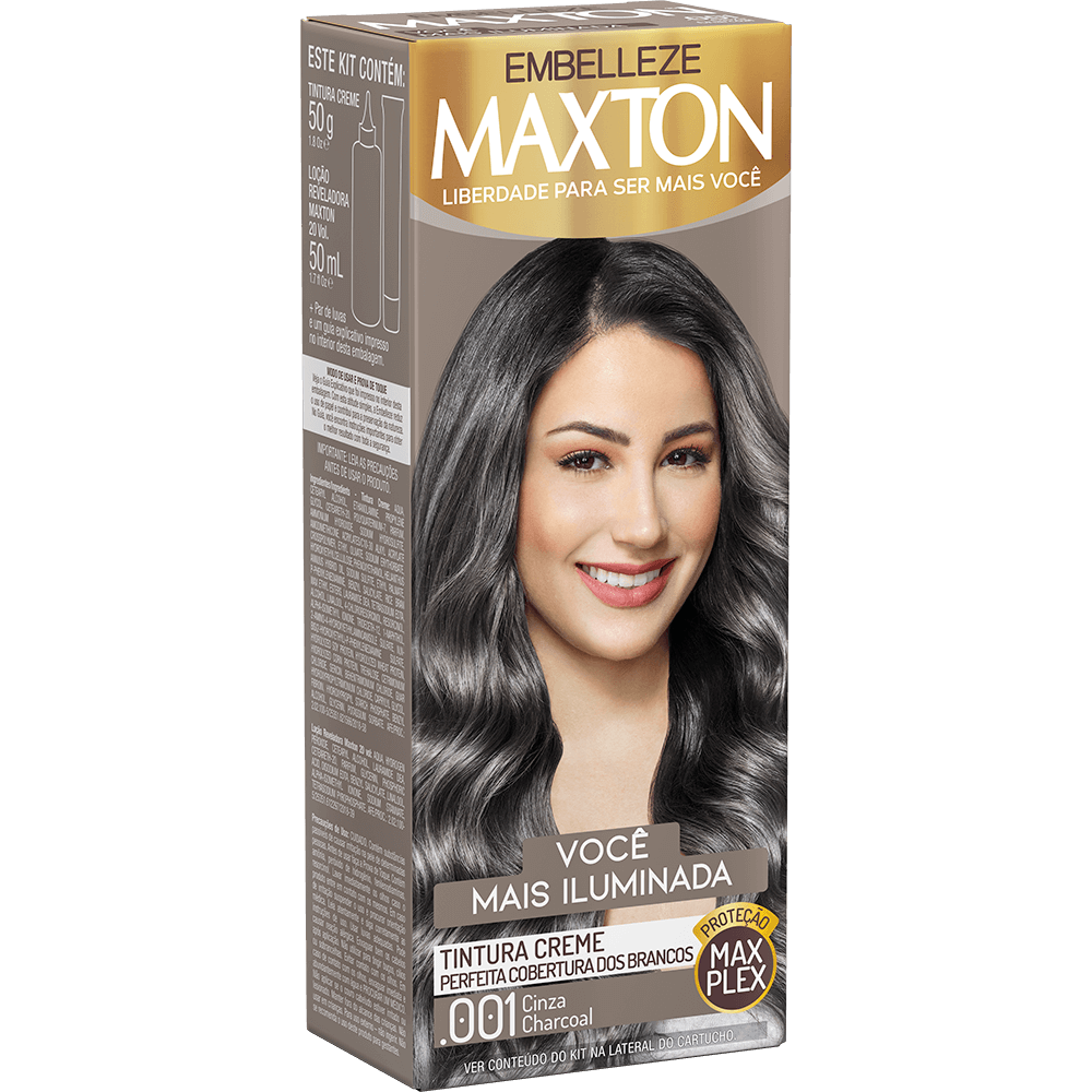 Kit Tintura Creme Maxton 001 Cinza Charco Fikbella fikbella
