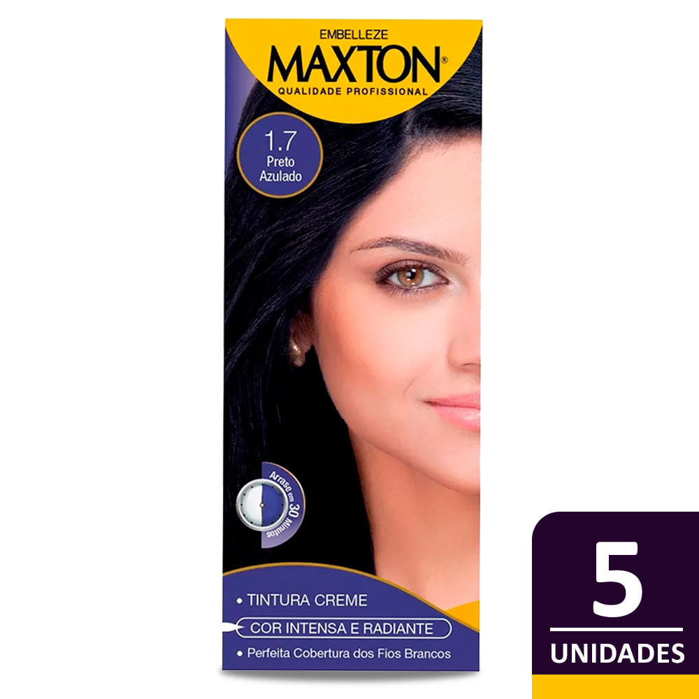 Kit Tintura Creme Tintura Creme Maxton Prático Preto Azulado 1.7 c/5un