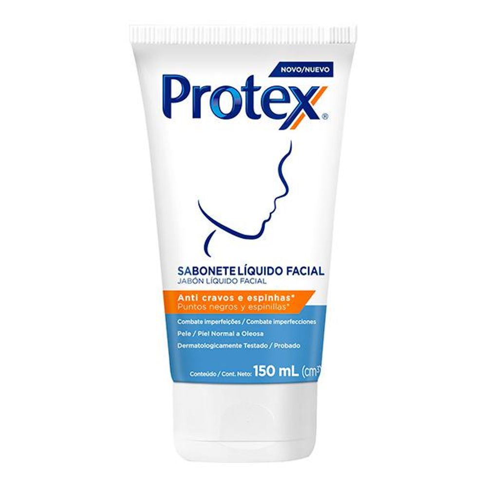 Sabonete Líquido Facial Protex Anti Cravos e Espinhas - 150ml - Fikbella -  fikbella