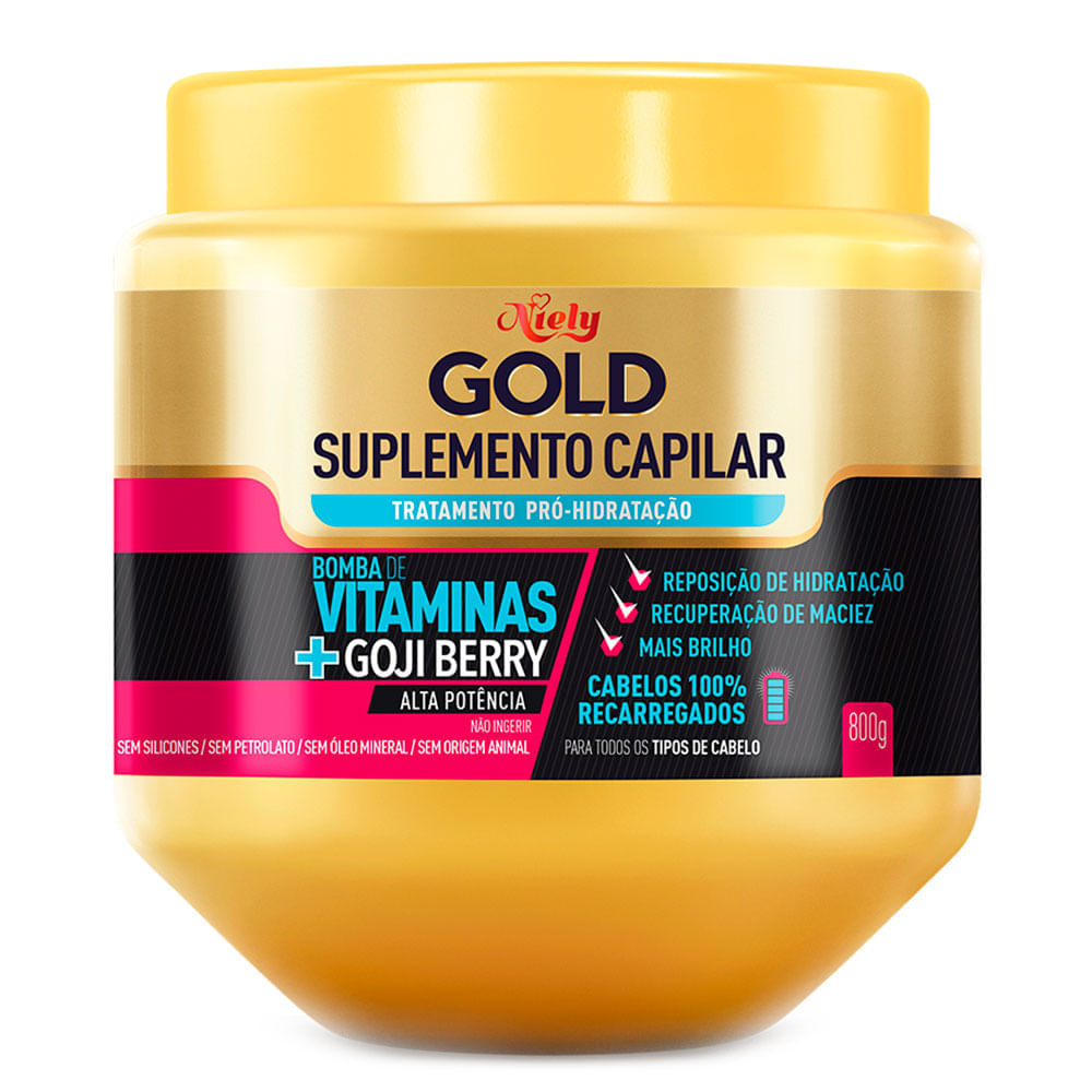 Máscara Suplemento Capilar Vitaminas Niely Gold 800g Fikbella fikbella