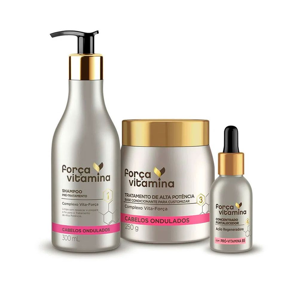 Kit Cabelos Ondulados + Pró Vitamina B5 Força Vitamina(3 Produtos) Fikbella fikbella